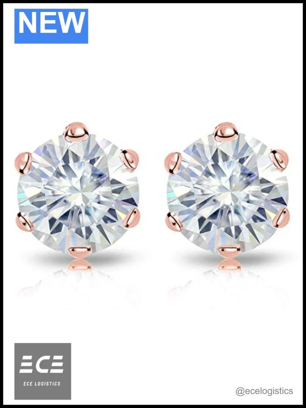 14k Rose Gold Moissanite Round Stud Earrings Screw Back
